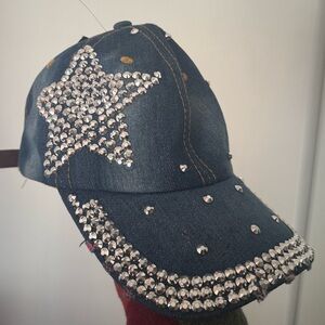 Denim Rhinestone Baseball Hat